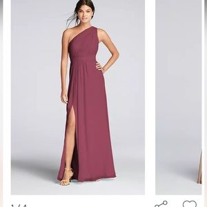 David’s Bridal one shoulder chiffon size 12 in Chianti color new with tags!